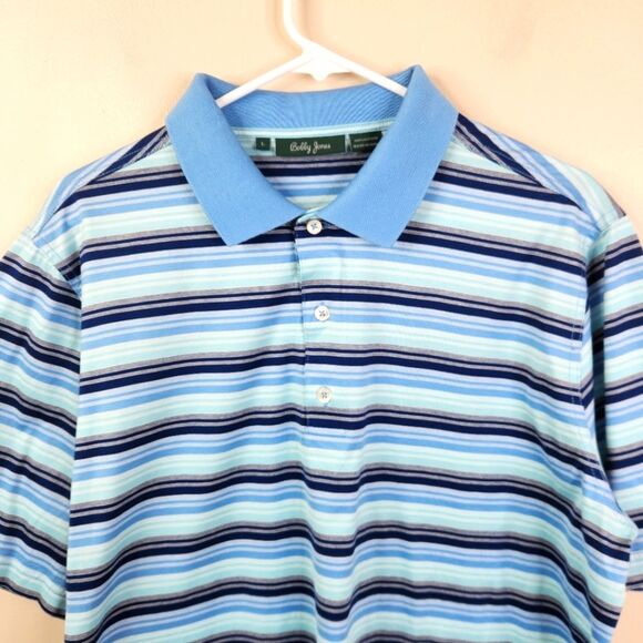 Bobby Jones Short Sleeve Cotton Striped 3 Button Golf Polo Shirt Large - Picture 2 of 5